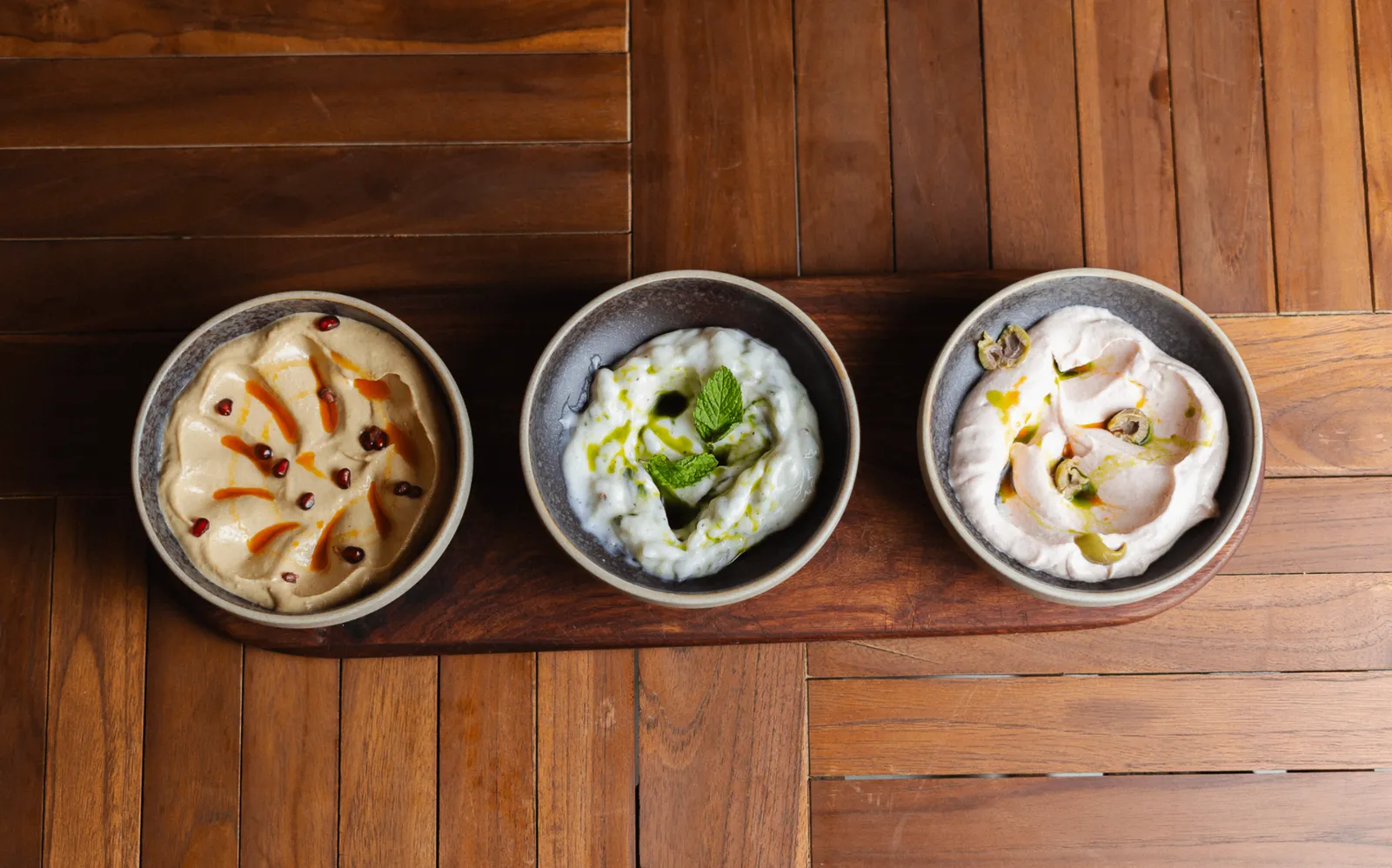 Trio of house dips served with warm flatbread